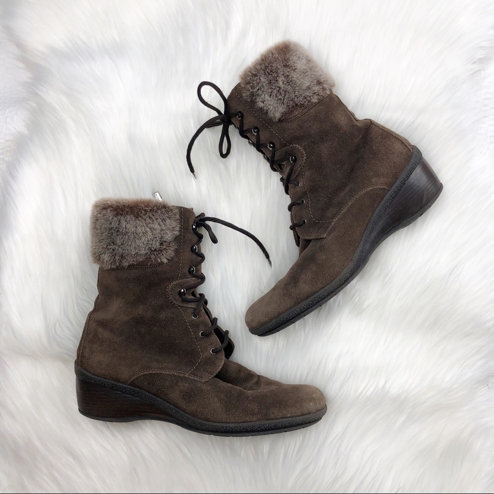 Aquatalia made in Italy suede booties w/ faux fur